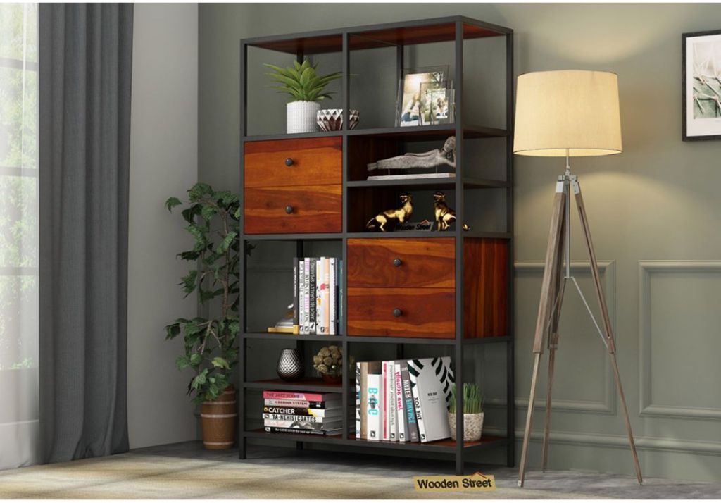 wooden showcase with drawers